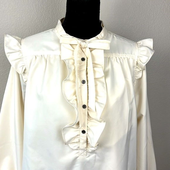 LDT Francesca Dress Ruffles Long Sleeve High Tie Collar Pockets Shift Ivory 8 - Picture 4 of 10